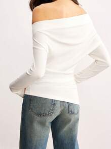 Women's Spring Floral Print Tops Long Sleeve Off Shoulder Slimming T-Shirt - White - View 7