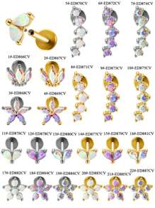 1PC Stainless Steel Opal Flower Ear Tragus Cartilage Piercing Five Prong Opal Cz Crown Labret Ring Lobe Earrings Helix Piercing