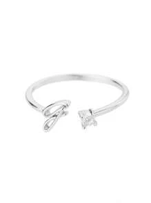 1Pc Minimalist Initial Open Ring Cubic Zirconia Alphabet Letter Rings Fashionable Jewelry Accessories(No Gift Box)
