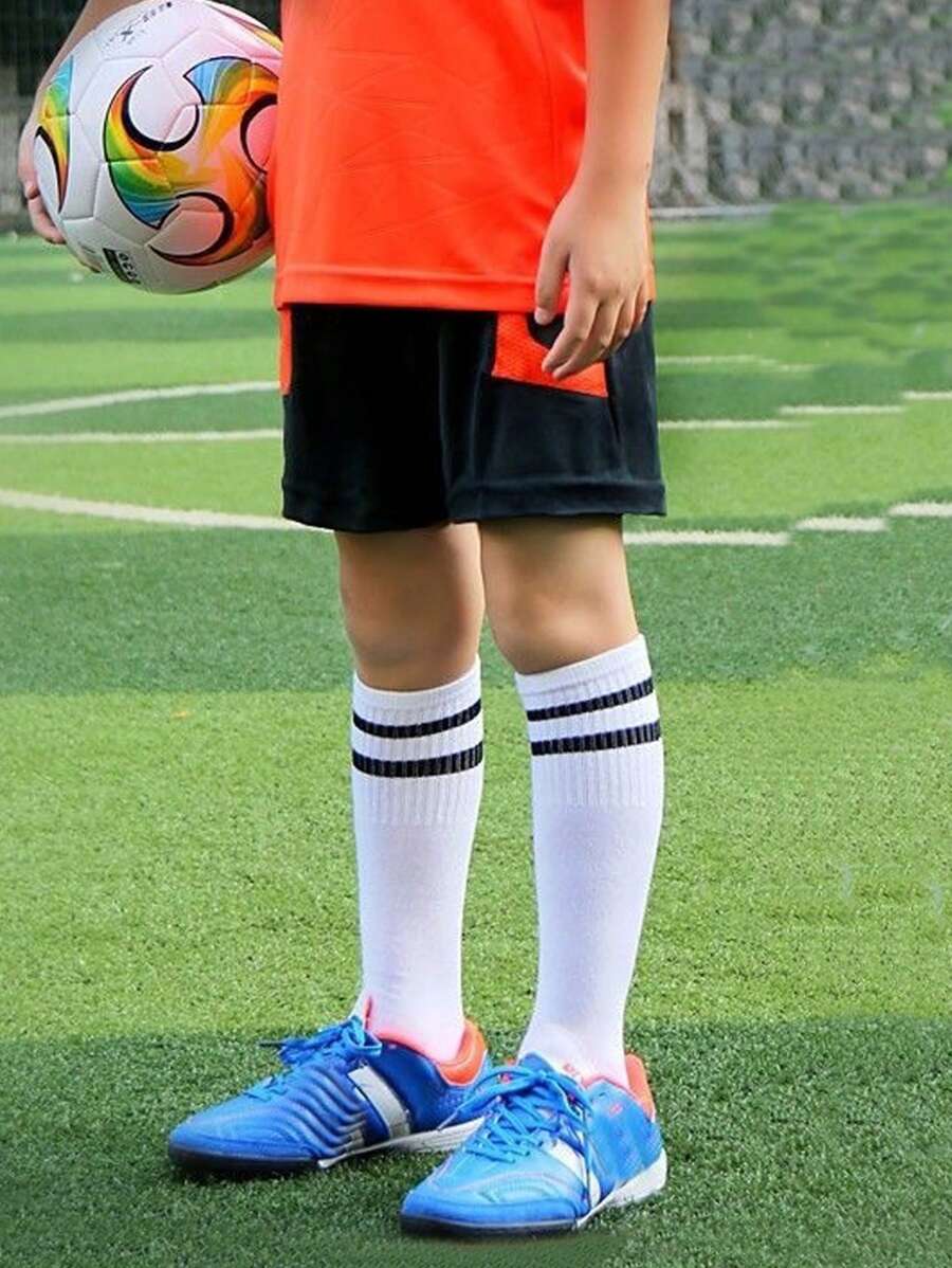 2-12岁儿童运动袜宝宝透气长筒袜男童条纹足球袜适合男孩女孩户外运动及日常穿着 - 白色 - 查看 1
