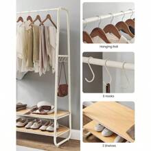 VASAGLE Clothes Rail Clothes Rack With 2 Shelves 6 S-Shaped Hooks Steel Frame For Bedroom Oak And Cream White RGR112W09 - OakandCreamWhite1 - View 4
