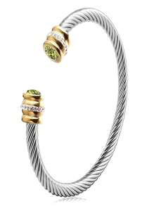 1 Pc Stainless Steel Cable Bracelet With 12 Birthstones And Zirconia, Suitable For Women