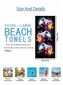 1pc Video Game Controller Tie Dye Beach Towel, Super Soft Absorbent Oversized Beach Blanket, Suitable For Travel, Swim Pool, Diving, Surfing, Yoga, Camping, Available In Adult And Kid Sizes, Beach Accessory Summer Travel, Vacation Holiday Beach Essentials