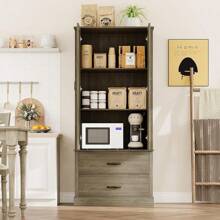 IDEALHOUSE Kitchen Pantry Cabinet With Doors And Shelves, Freestanding Tall Kitchen Cabinet With Microwave Stand, Hutch Cabinet For Kitchen, Living Room, Bathroom, White - 灰色 - 查看 3