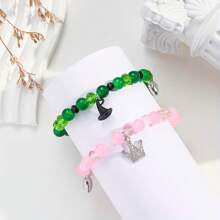 1 Set Wicked Witch Inspired Friendship Bracelet, Evil Queen Crown Princess Glass Beaded Jewelry, Minimalist Y2K Style, Heart Themed, Suitable For Music Festivals, All Season Gift, Valentine's Day Gift,Mom,Mother,Mother's Day,Gift - Multicolor - View 4