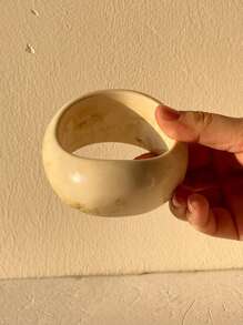 1pc Beige Tie Dye Asymmetrical Retro Thick Resin Bangle Bracelet, Unique Asymmetric Minimalist Design For Women To Layer - Multicolor - View 18