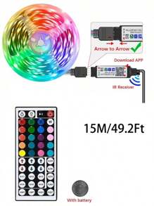 1pc Smart LED Light Strip, Bluetooth 44-Key Remote Control, Dimmable, APP Control, Suitable For Decoration In Gaming Room, Kitchen, Bedroom, Corridor, Office, Hotel, Party, Restaurant And Outdoor Gifts Birthday Graduation - Colored Light - View 13