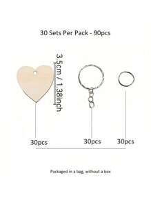 1 caja con 150/300 piezas de set de manualidades con colgantes de llavero de madera con forma de corazón sin terminar, con anillas - Bloques de madera rectangulares para personalizar manualidades de llaveros, adecuados para decoración de llaveros, hacer etiquetas DIY, decoración de equipaje, manualidades navideñas, multiusos, resistentes, regalos lindos y exquisitos, o (10/20/30 sets por paquete - 30/60/90 piezas)