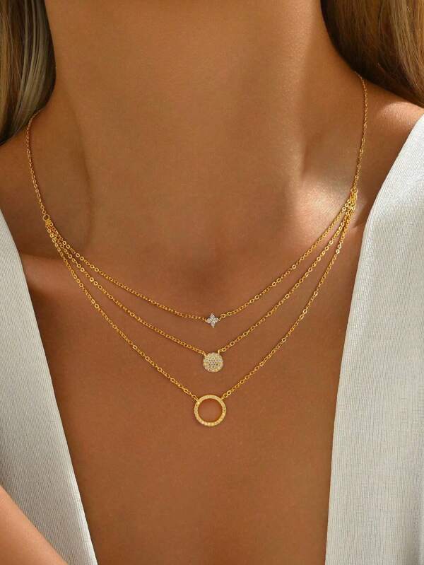 Esberry 1pc S925 Sterling Silver Fashionable Personalized Three-Layer Round Plate Crucifer Necklace For Women Elegant & Unique Design Jewelry Accessory Daily Wear