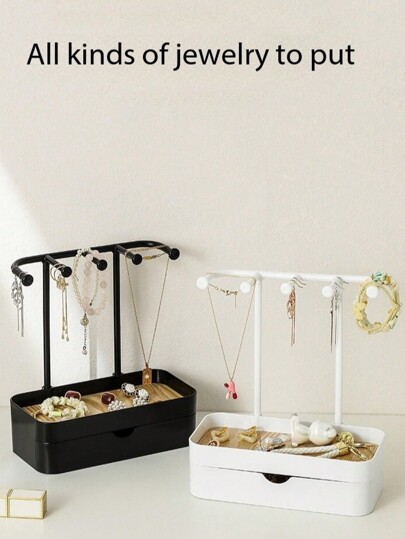 Jewelry Organizer Stand, Necklaces Holder With Wooden Tray, Necklace Display Stand Jewelry Storage Hooks For Necklace, Bracelets, Earrings, Ring, Keys, Watches Sun Travel Cool Back To School