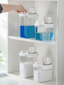 1pc Airtight Laundry Detergent Dispenser - Plastic, Clear Powder & Liquid Storage Container With Lid , Detergent Storage Box - Clear - View 2