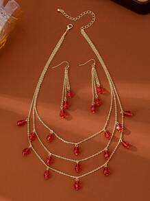 2025 Spring/Summer Fashion Sexy & Fashionable Personalized Versatile Women Earrings & Necklace Set - Red - View 4