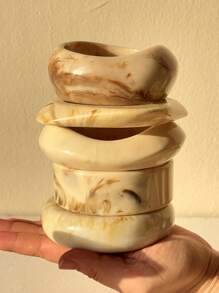 1pc Beige Tie Dye Asymmetrical Retro Thick Resin Bangle Bracelet, Unique Asymmetric Minimalist Design For Women To Layer - Multicolor - View 2