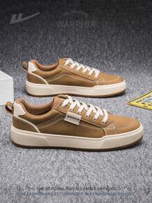 1 双男士前系带休闲帆布鞋，舒适平底时尚百搭运动鞋，适合户外、散步、运动装 - 棕色 - 查看 3