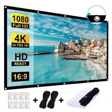 100/120/150 Inch Projector Screen,16:9 HD Foldable Portable Projector Screen,Support Double-Sided Projection,Fabric Wrinkle Resistance And Washable Suitable For Camping/Outdoor/Party/Gaming/Home Theater.Fabric Is Not Thick. - White - View 2