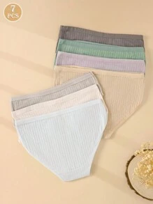 7PCS Women Ribbed Underwear Sexy Stretch Bikini Panties Mid Rise Hipster Girl's Alphabet Briefs