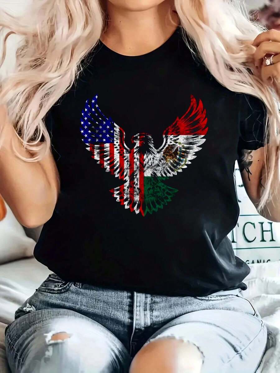 American Mexican Heritage America Mexico Flag Eagle T-Shirt - màu đen - Xem 1