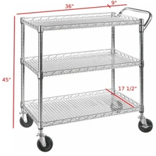 Heavy Duty 3 Tier Rolling Utility Cart Kitchen Cart On Wheels Metal Serving Cart Commercial Grade With Wire Shelving And Handle Bar For Kitchen Office Hardware Outdoor Decor