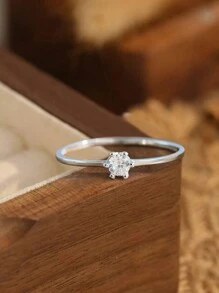 Stylever 1枚S925纯银极简主义锆石戒指，精致优雅，适合作为送给女孩或老师的礼物。