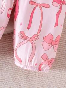 2pcs Newborn Baby Cute Printed Long Sleeve Bodysuit + Pants With Hat & Headband Set, Lightweight For Spring And Autumn - Dusty Pink - View 6