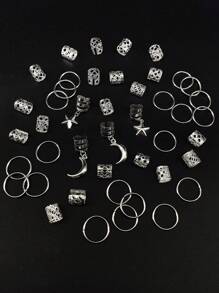 44pcs Star & Moon Combination Hollow Metal Hair Scrunchies, Suitable For Women & Girls Holiday Outfits - Silver - View 4