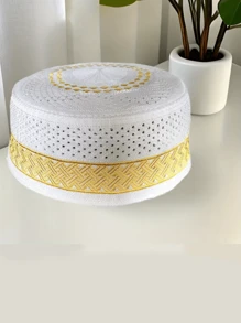 1 pezzo Cappellino da uomo premium - in poliestere traspirante, lavabile in lavatrice, con banda decorativa bianca a zigzag, per il Ramadan
