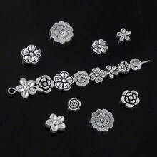 50/100 件混合复古银色花朵珍珠、雏菊和玫瑰花朵合金隔珠，适用于 DIY 手链、项链、珠宝、情侣配饰、情人节礼物