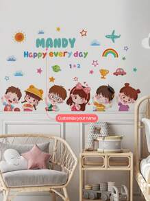1 miếng dán tường hoạt hình có thể tháo rời với hình cậu bé, cầu vồng, máy bay, mặt trời, ngôi sao và văn bản tùy chỉnh, thích hợp cho trang trí phòng ngủ, phòng khách, phòng học, nhà ở, trường học, làm bằng PVC - Hồng - Xem 4