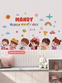 1 miếng dán tường hoạt hình có thể tháo rời với hình cậu bé, cầu vồng, máy bay, mặt trời, ngôi sao và văn bản tùy chỉnh, thích hợp cho trang trí phòng ngủ, phòng khách, phòng học, nhà ở, trường học, làm bằng PVC - Hồng - Xem 7