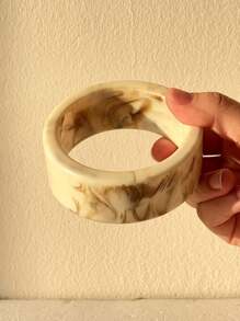 1pc Beige Tie Dye Asymmetrical Retro Thick Resin Bangle Bracelet, Unique Asymmetric Minimalist Design For Women To Layer - Multicolor - View 15