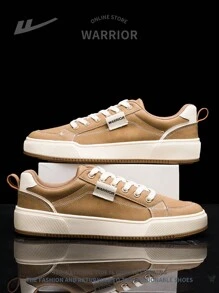 1 双男士前系带休闲帆布鞋，舒适平底时尚百搭运动鞋，适合户外、散步、运动装 - 棕色 - 查看 2