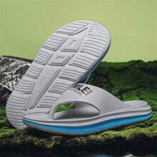Pantuflas suaves para hombre, sandalias de playa de EVA antideslizante, cómodas con suela gruesa, diseño de moda para usar dentro y fuera de casa - gris azul - Ver 2