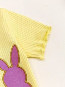 Conjunto de 2 piezas para niña bebé con diseño bordado de conejo amarillo, Serie adorable, perfecto para Pascua - Amarillo - Ver 6