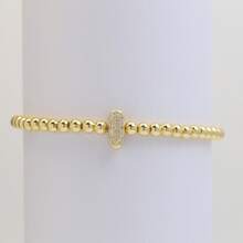 Pulseira com Contas Iniciais de 4mm A-Z, Revestida a Ouro 18K com Micro Pavê de CZ, Formato de Balão Bolha, Cordão Elástico, Joia Simples para Presente Feminino