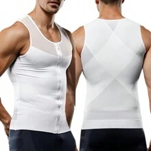 Men Tummy Control Slimming Body Shapewear Gynecomastia Compression Vest Zip Up Shirt Tank Tops Solid Zipper Sports Tank Tops Undershirt - White - View 2