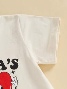 Toddler Baby Boy Girl Valentines Day Outfit Letters Heart Graphic Tee Shirts Tops Toddler Boy Valentines Day Shirt - 卡其色 - 查看 6