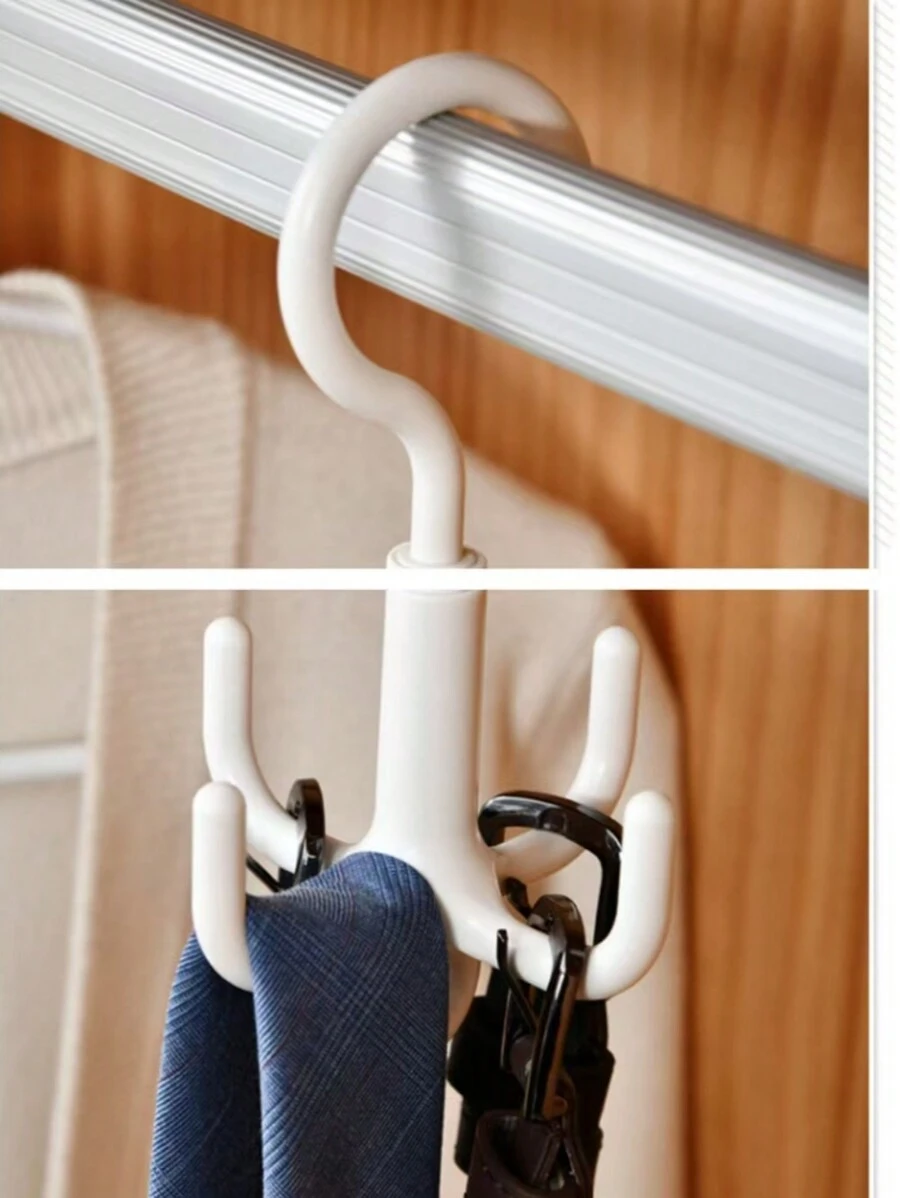 2pcs/Set Multi-Function Rotating 4-Claw Hanger Rack, For Organizing Clothes, Bags, Belts, Scarves, Ties,Bedroom Room Decor,Back To School - White - View 1