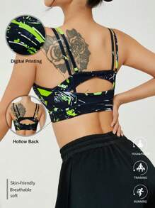 1pc Camisole With Printed & Hollow-Out Back, Quick-Drying, Suitable For All Seasons - Multicolor - View 3
