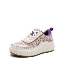 Women Platform Casual Sneakers Thick-Sole Woven Style Fashion Comfortable Wedge Sneakers Autumn Winter Outdoor Sport Shoes - Trắng Tím - Xem 5
