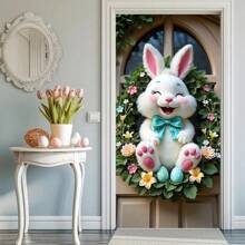 Cenefa de puerta de Pascua - Estandarte colgante de seda, apto para decoración de fiestas interiores y exteriores, guirnalda universal para fiestas, con lazo azul, decoración multiusos para habitación y jardín, sin necesidad de electricidad - Verde militar - Ver 4