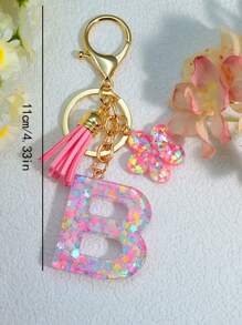 1 pieza Llavero de resina epoxi con brillo, colgante personalizado como accesorio para bolsos de mujer, llaves de coche, regalo para mamá, amigos, con diseños de corazón, mariposa y letra - Rosa - Ver 11