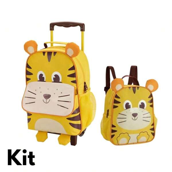 Mochila Escolar Infantil Animais Linha Clio Style Pets de Rodinhas + Lancheira Térmica Resistente
