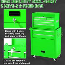 Artbros Rolling Tool Chest, 8-Drawer Tool Cabinet With Lockable Wheels And Detachable Top Tool Box, Tool Cart For Warehouse, Workshop, Green - Green - View 4