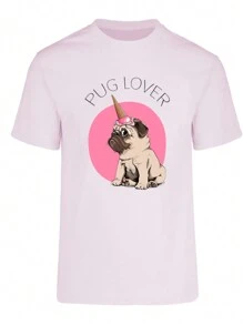 CAMISETA / PLAYERA PUG CON HELADO VARIAS TALLAS Y COLORES BLANCA, AZUL, ROSA, BEIGE