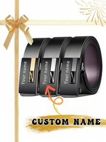 A Personalized Men's Belt Gift With A Metal Automatic Buckle, Full Of Texture, Can Be Engraved With Words And Names, And Made Of Pu Material. Three Colors Are Available: Gold, Silver And Black, Fashionable And Versatile, Very Suitable For Valentine's Day, Father's Day, Anniversary As A Holiday Gift For Father, Husband Or Boyfriend As A Special Surprise Gift, So That He Can Feel Your Caring Care Every Time He Ties It. - Multicolor - View 1