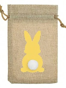 10 件复活节兔子尾巴、复活节快乐派对糖果盒、粗麻布束带袋礼品篮