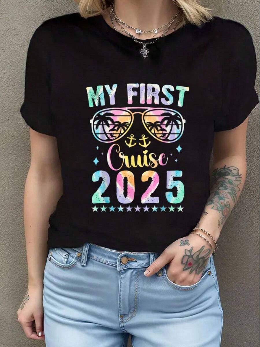 My First 2025 Cruise Ship Vacation Family Vacation 2025 T-Shirt - 黑色 - 查看 1