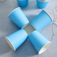 9oz Disposable Party Paper Cups, Multicolored, Suitable For Water, Juice, Coffee Or Tea, Suitable For Weddings, Parties, Picnics, BBQs, Travel And Events - Baby Blue - View 3