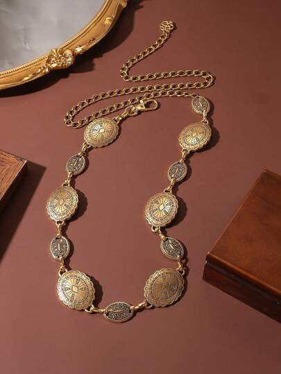 1 Stück modischer vintage Metallblumen-Taillenkette mit Gebrauchsspuren, vielseitiger bohemian Taillengürtel, geeignet für Damen Alltags- und Partytragen