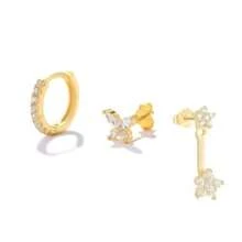 "Chic 3-Pair Pure Silver Ear Stud Set For Ladies – Gold-Plated Mini Earrings For Layering, Ideal For Multiple Piercings, Comes In A Gift Box!" - Silver - View 1